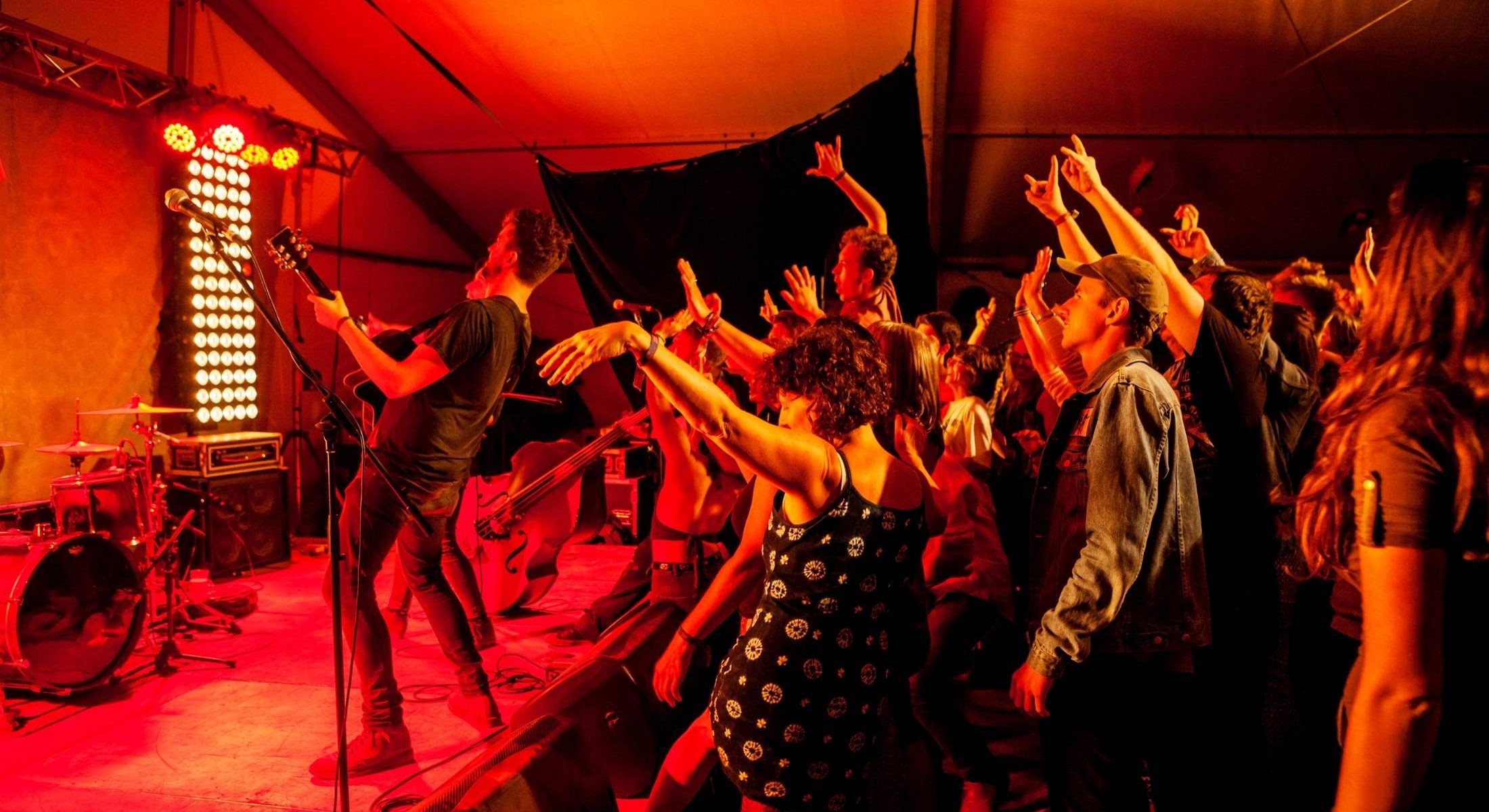 Band plays on stage at the National Folk Festival in Canberra